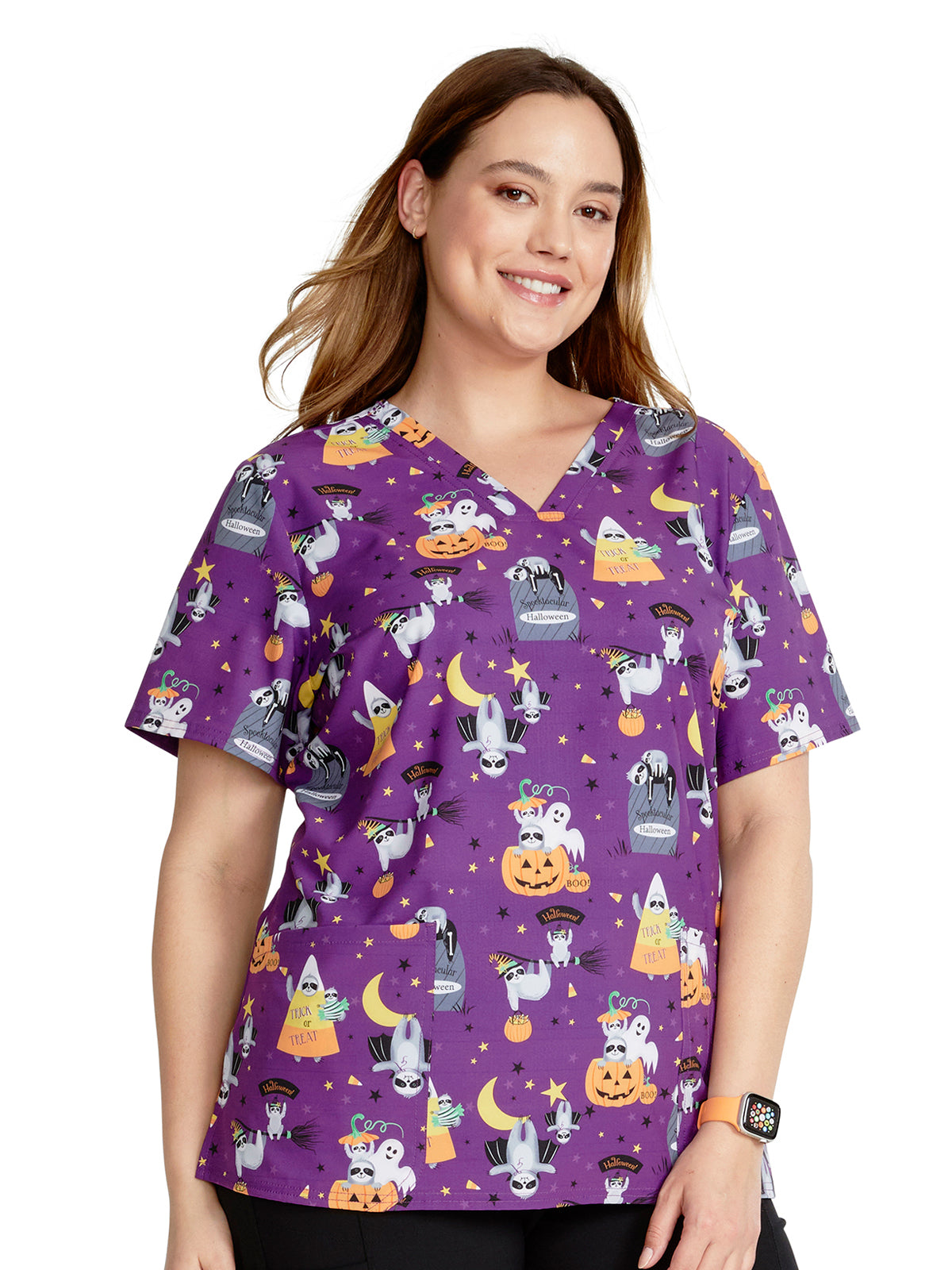 Women's V-Neck Print Top - CK671 - Spooktacular Sloths