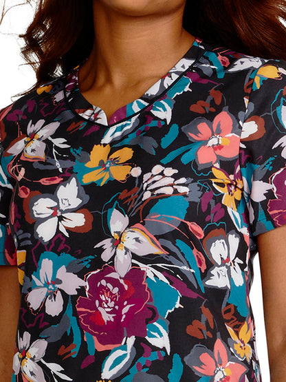 Women's V-Neck Print Top - CK678 - Artful Blooms