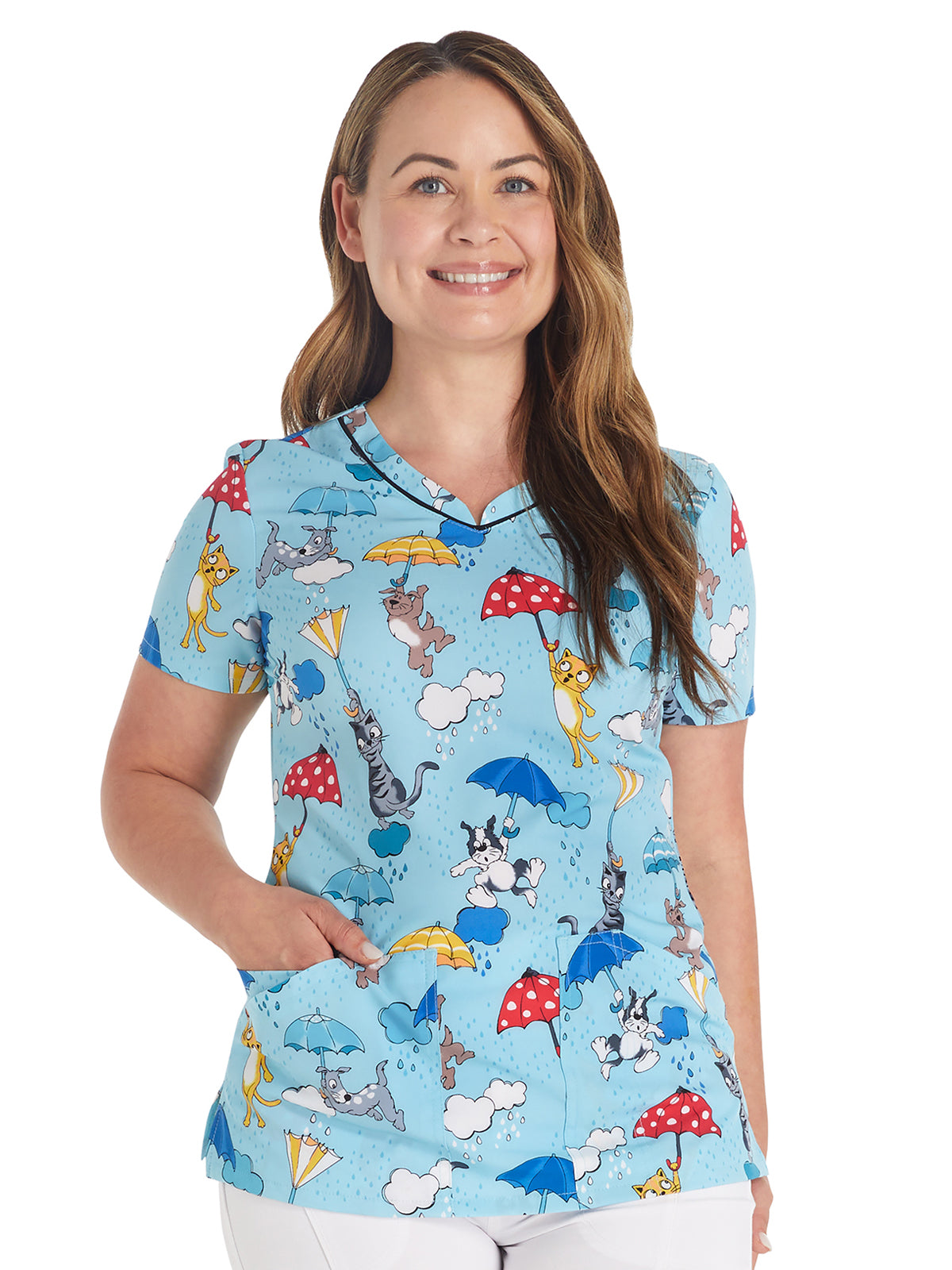 Women's V-Neck Print Top - CK678 - Rainy Day Paws