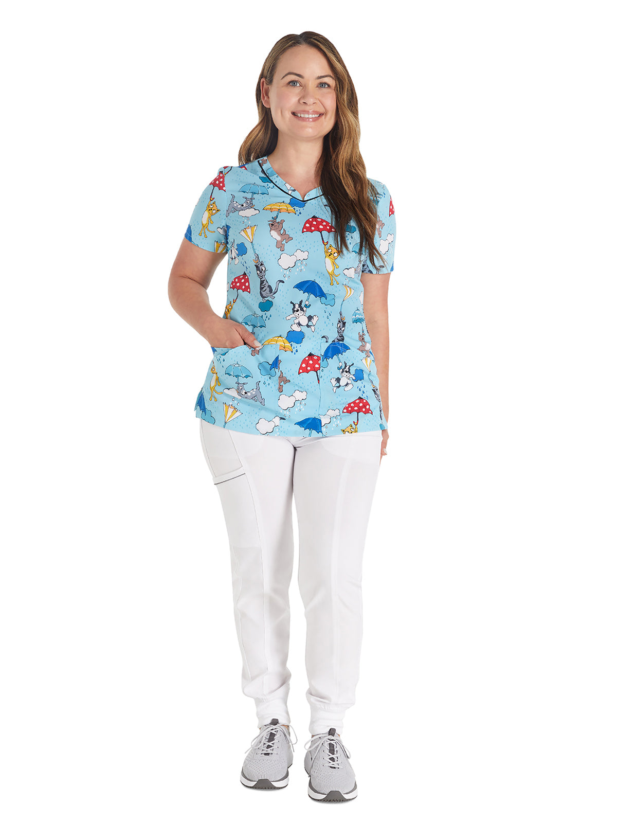 Women's V-Neck Print Top - CK678 - Rainy Day Paws