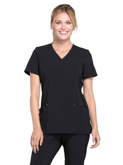 Women's 3-Pocket Mock Wrap Knit Panel Top - CK680 - Black