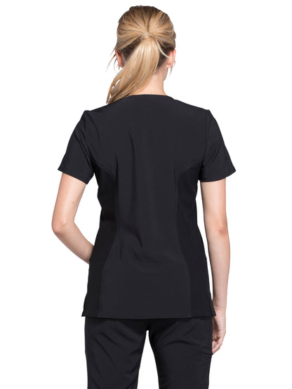 Women's 3-Pocket Mock Wrap Knit Panel Top - CK680 - Black