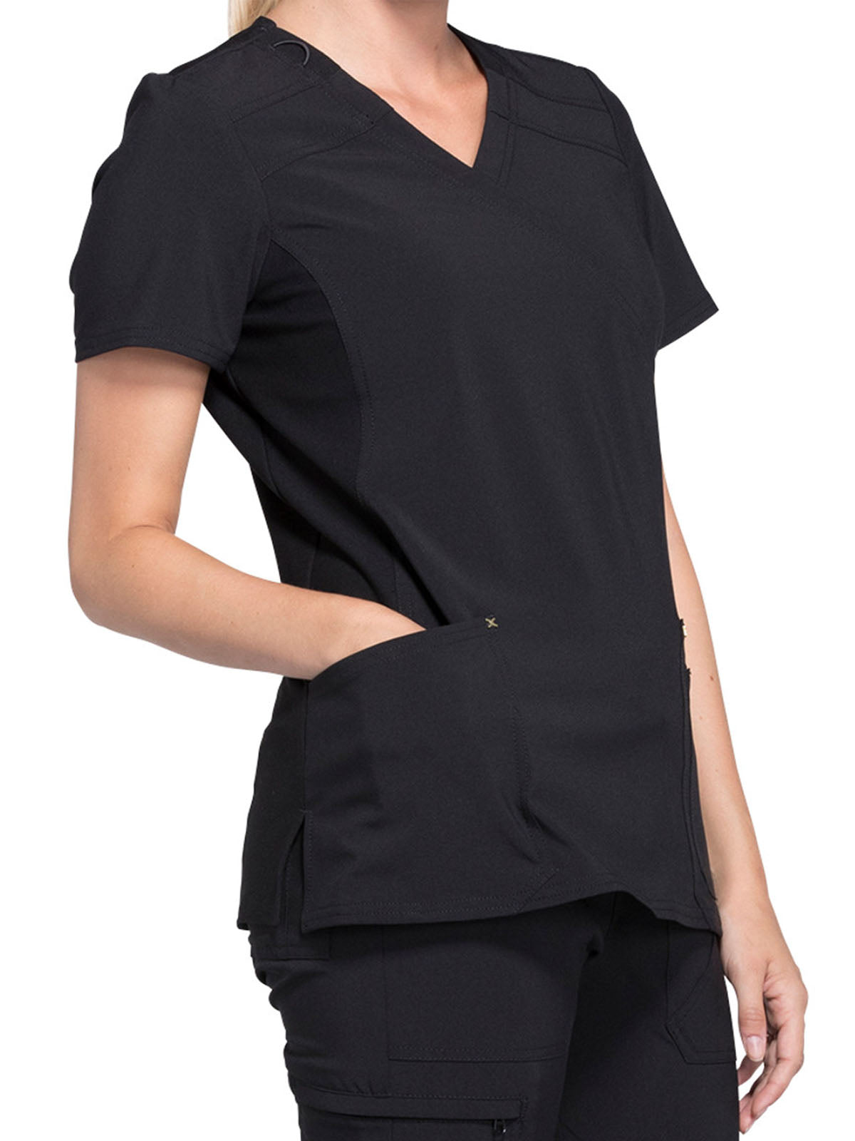 Women's 3-Pocket Mock Wrap Knit Panel Top - CK680 - Black