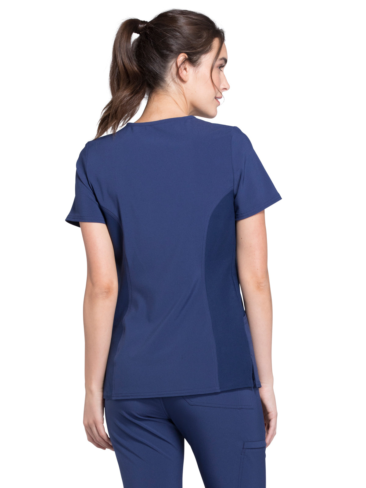 Women's 3-Pocket Mock Wrap Knit Panel Top - CK680 - Navy