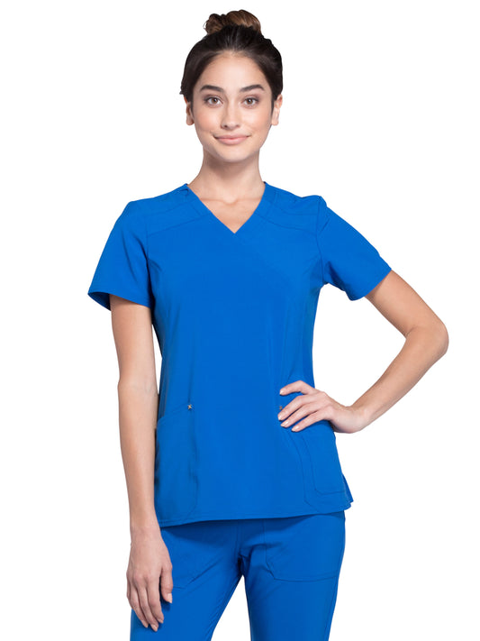 Women's 3-Pocket Mock Wrap Knit Panel Top - CK680 - Royal