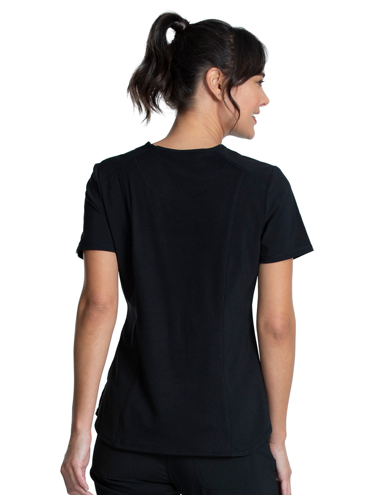 Women's Left Chest Pocket Tuckable V-Neck Top - CK687A - Black