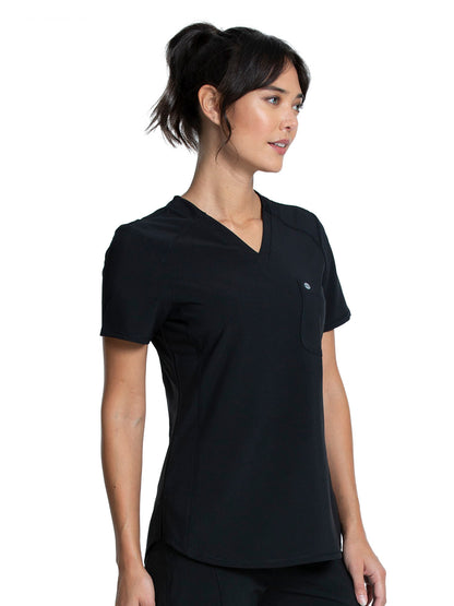 Women's Left Chest Pocket Tuckable V-Neck Top - CK687A - Black