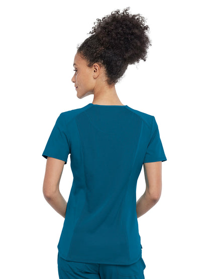 Women's Left Chest Pocket Tuckable V-Neck Top - CK687A - Caribbean Blue