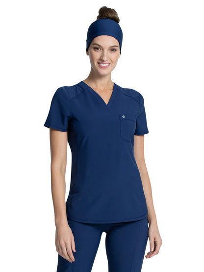 Women's Left Chest Pocket Tuckable V-Neck Top - CK687A - Navy