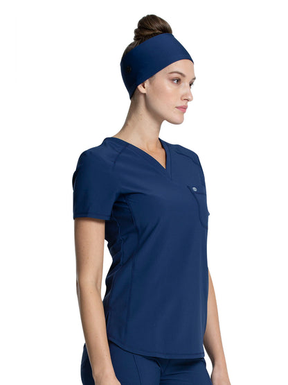 Women's Left Chest Pocket Tuckable V-Neck Top - CK687A - Navy