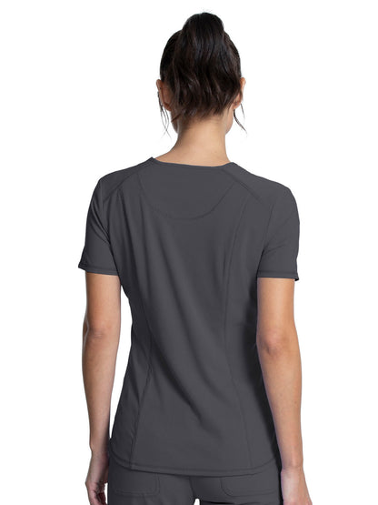 Women's Left Chest Pocket Tuckable V-Neck Top - CK687A - Pewter