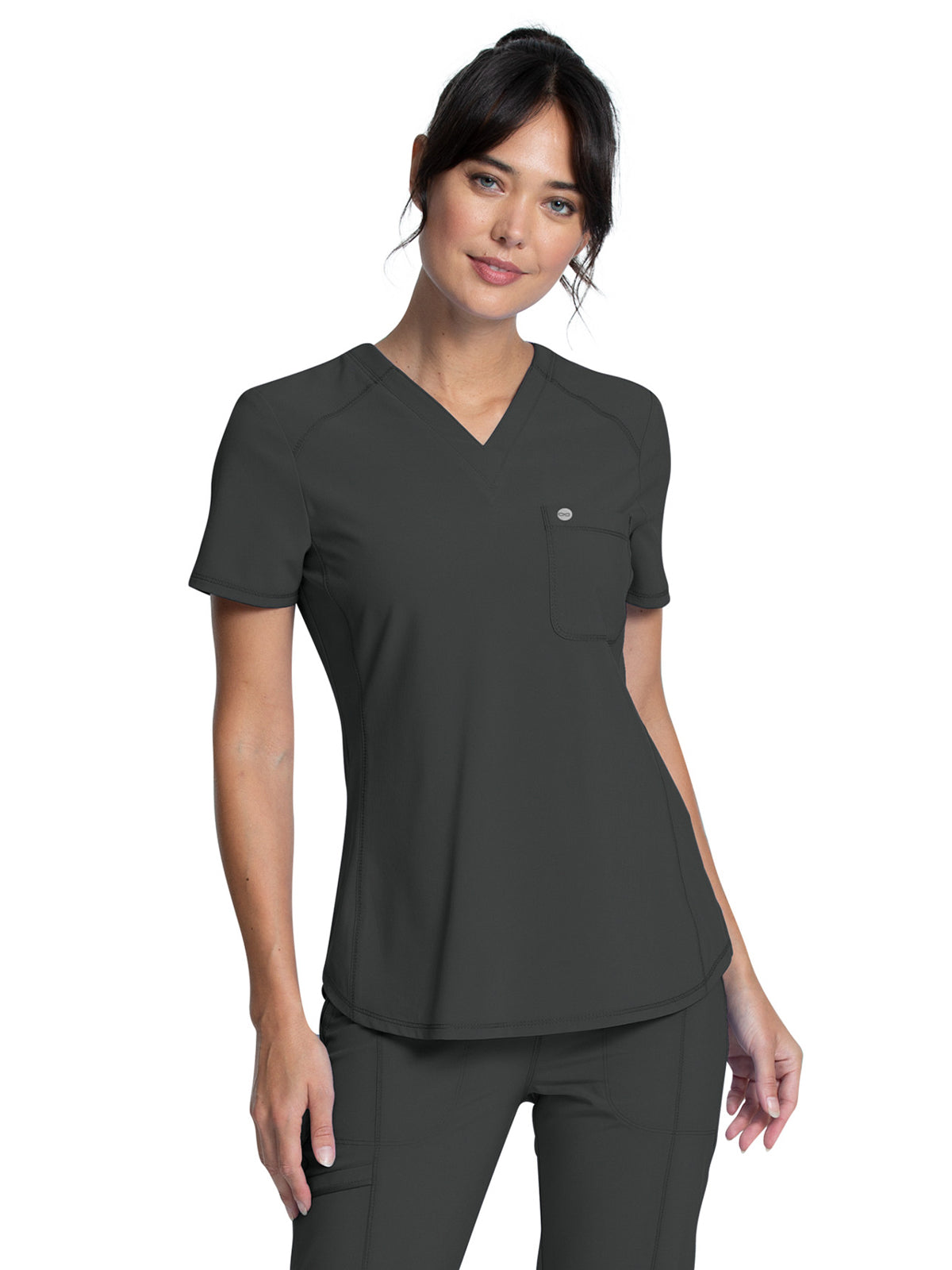 Women's 1-Pocket Tuckable V-Neck Top - CK687A - Pewter