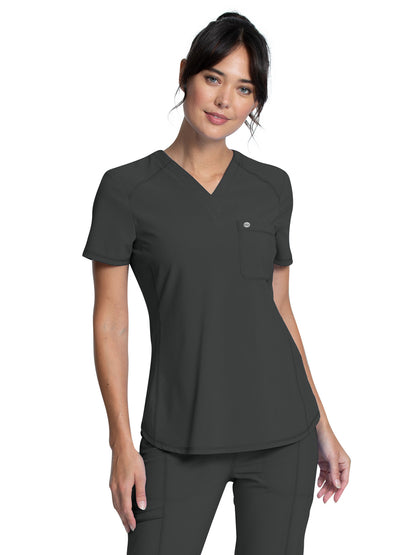 Women's 1-Pocket Tuckable V-Neck Top - CK687A - Pewter