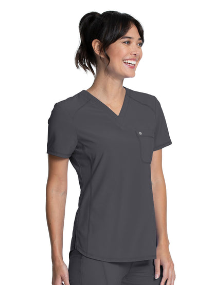 Women's Left Chest Pocket Tuckable V-Neck Top - CK687A - Pewter