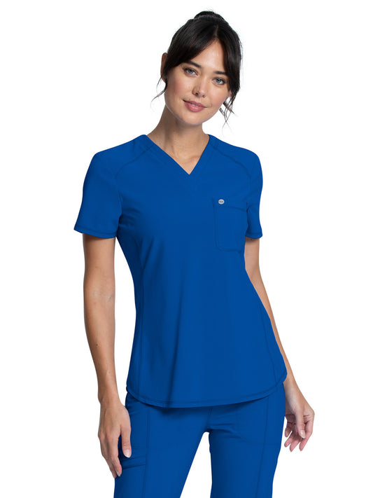 Women's Left Chest Pocket Tuckable V-Neck Top - CK687A - Royal