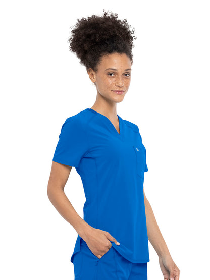 Women's Left Chest Pocket Tuckable V-Neck Top - CK687A - Royal