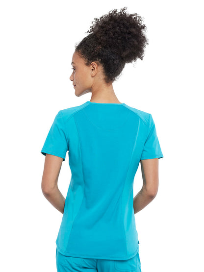 Women's Left Chest Pocket Tuckable V-Neck Top - CK687A - Teal Blue