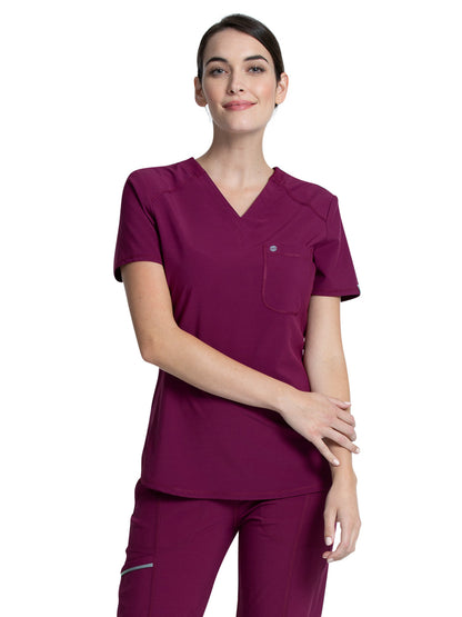 Women's Left Chest Pocket Tuckable V-Neck Top - CK687A - Wine