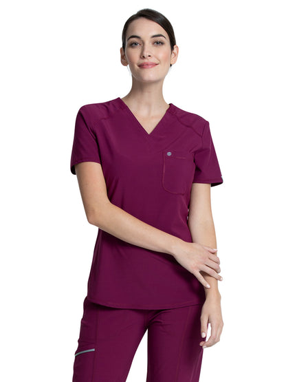Women's 1-Pocket Tuckable V-Neck Top - CK687A - Wine