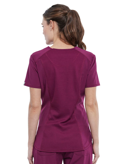 Women's Left Chest Pocket Tuckable V-Neck Top - CK687A - Wine