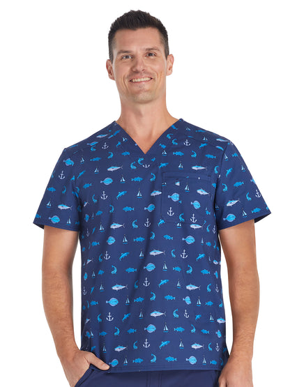 Men's V-Neck Print Top - CK692 - Gone Fishin'