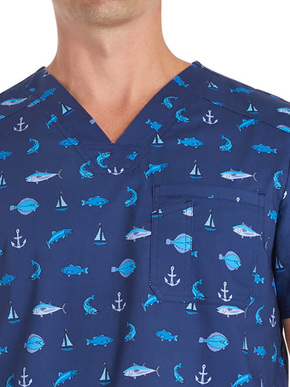 Men's V-Neck Print Top - CK692 - Gone Fishin'