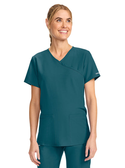 Women's 2-Pocket Maternity V-Neck Top - CK701A - Caribbean Blue