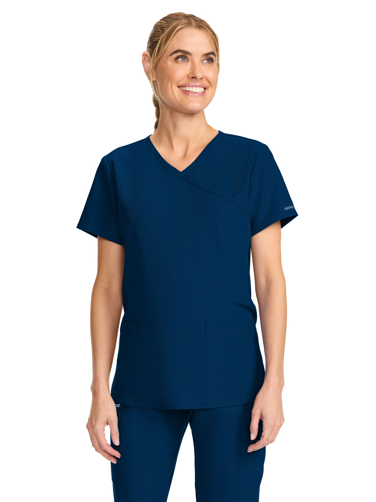 Women's 2-Pocket Maternity V-Neck Top - CK701A - Navy
