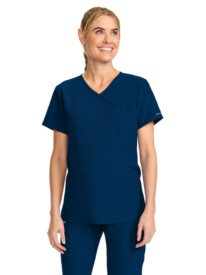 Women's 2-Pocket Maternity V-Neck Top - CK701A - Navy