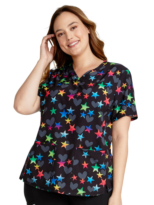 Women's V-Neck Print Top - CK703 - Loving Stars