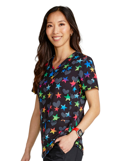 Women's V-Neck Print Top - CK703 - Loving Stars