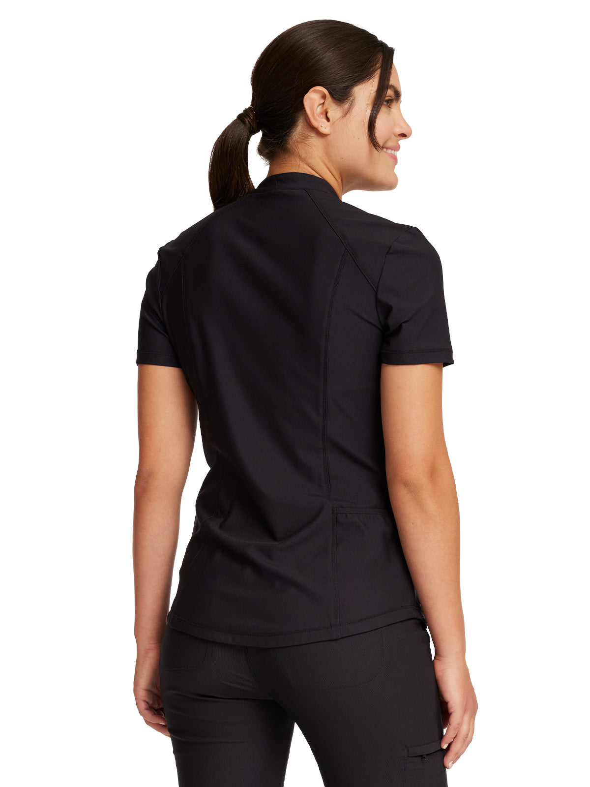 Women's Partial Zip Front Scrub Top - CK707 - Black