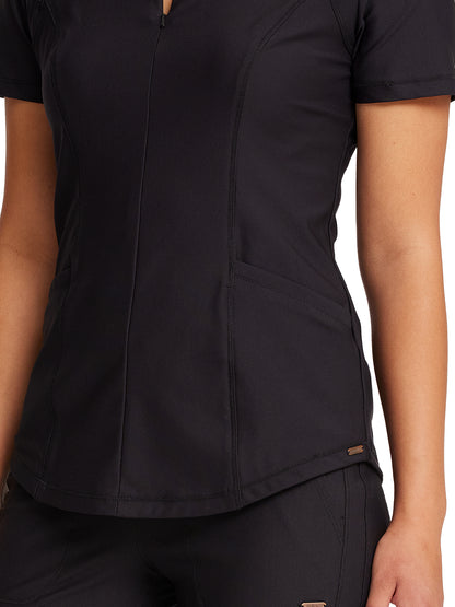 Women's Partial Zip Front Scrub Top - CK707 - Black