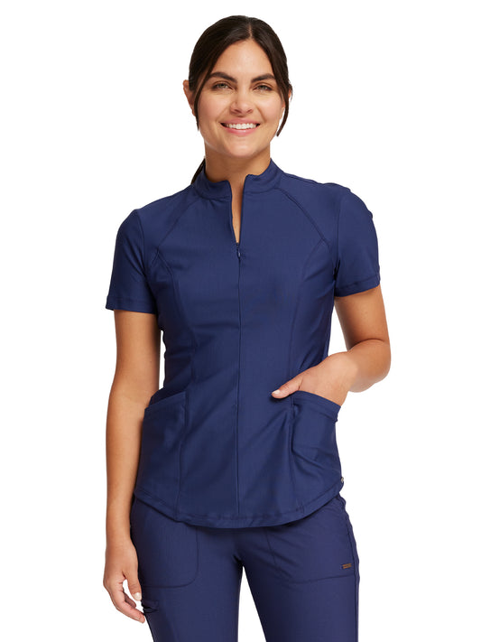 Women's Partial Zip Front Scrub Top - CK707 - Navy