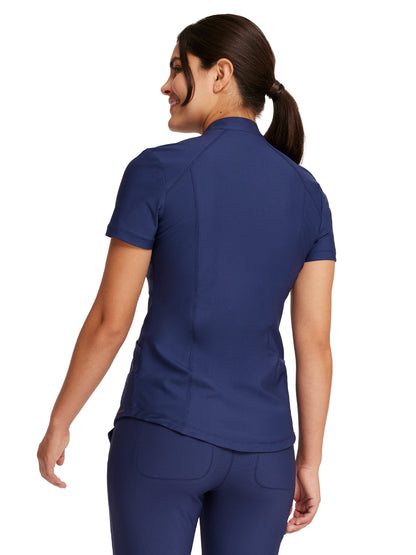 Women's Partial Zip Front Scrub Top - CK707 - Navy