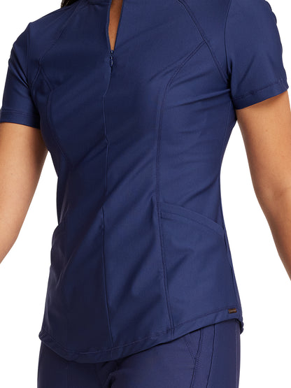 Women's Partial Zip Front Scrub Top - CK707 - Navy