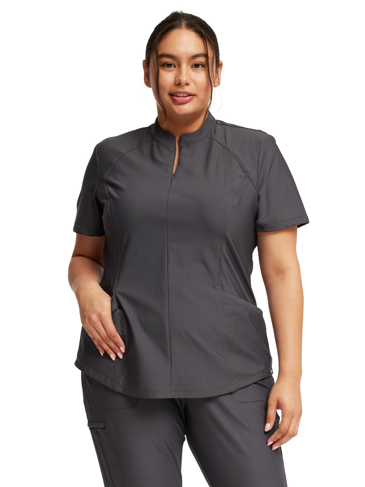 Women's Partial Zip Front Scrub Top - CK707 - Pewter