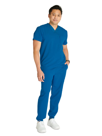 Men's V-Neck Scrub Top - CK718A - Caribbean Blue