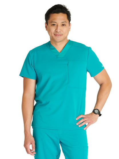 Men's V-Neck Scrub Top - CK718A - Teal Blue