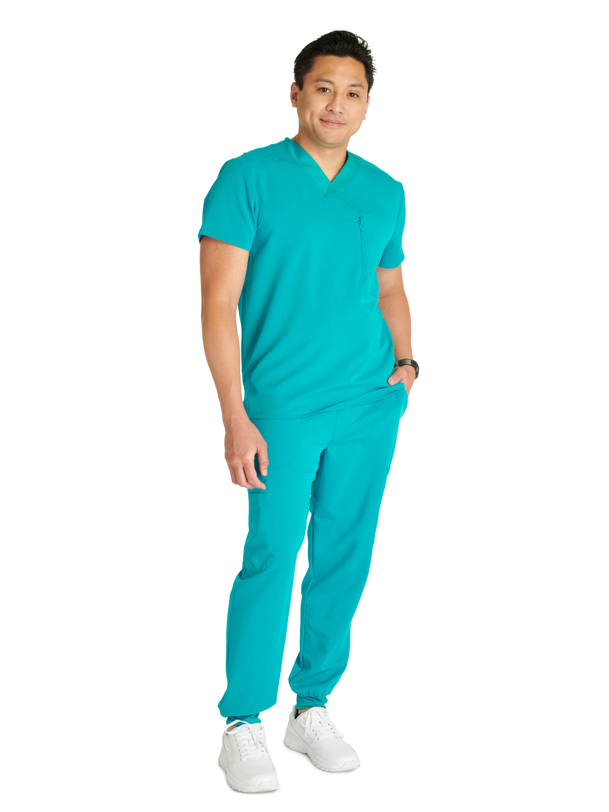 Men's V-Neck Scrub Top - CK718A - Teal Blue