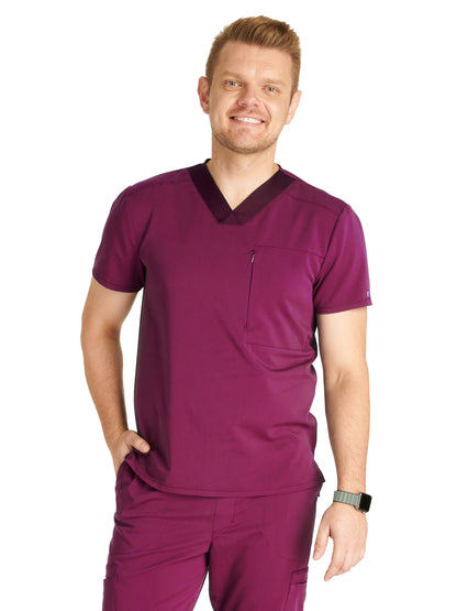 Men's V-Neck Scrub Top - CK718A - Wine