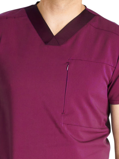 Men's V-Neck Scrub Top - CK718A - Wine