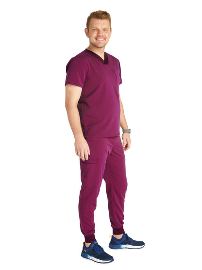 Men's V-Neck Scrub Top - CK718A - Wine