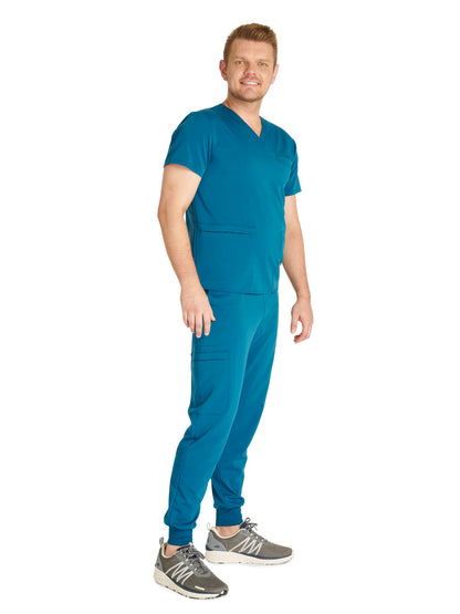 Men's V-Neck Scrub Top - CK719A - Caribbean Blue