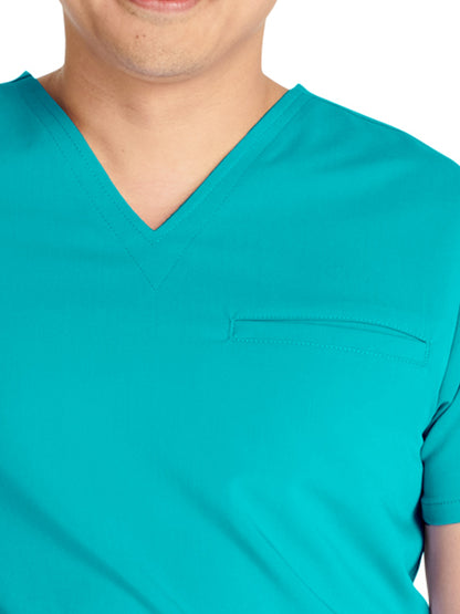 Men's V-Neck Scrub Top - CK719A - Teal Blue