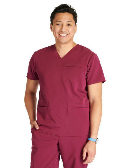 Men's V-Neck Scrub Top - CK719A - Wine