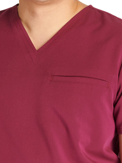 Men's V-Neck Scrub Top - CK719A - Wine