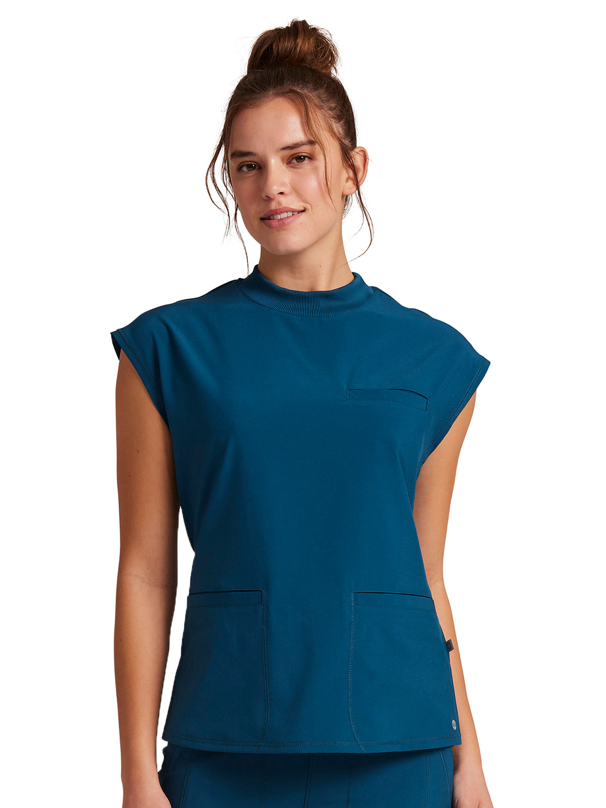 Women's Mock Neck Top - CK742A - Caribbean Blue