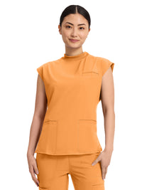 Women's 4-Pocket Mock Neck Top - CK742A - Orange Sunrise
