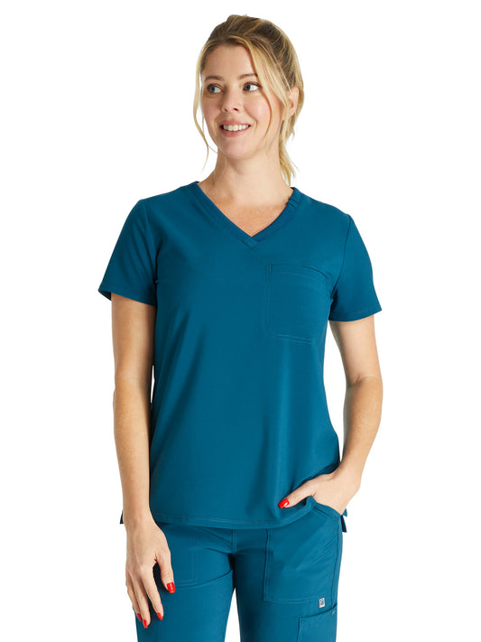 Women's Tuckable V-Neck Top - CK748A - Caribbean Blue